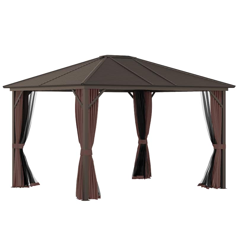 Outsunny Aluminum Frame Hardtop Gazebo - Brown