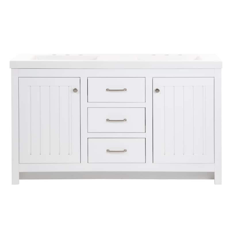 Chamiree 60" Double-Sink Vanity With 2 Cabinets, 3 Drawers, and White Sink Top