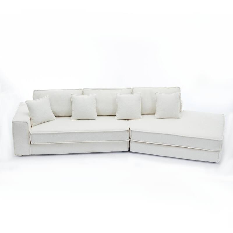 133" Lamb Velvet Convertible Sleeper Sofa with 7 Pillows (3 Back + 4 Throw), Foldable Gaming Bed Design