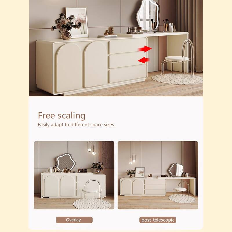 55.1'' Modern L-Shaped Makeup Vanity, Bedroom Desk - 55