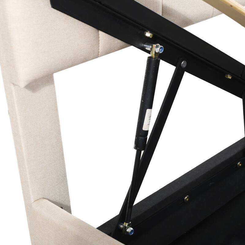 King Size Upholstered Platform Bed with a Hydraulic Storage System, Beige