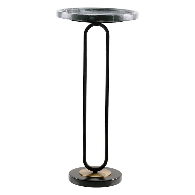 12" Grey Round Marble Metal Marble Pedestal End Table