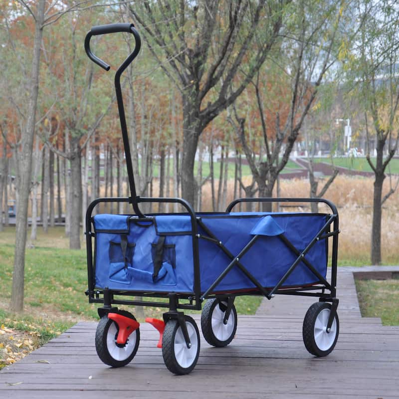 Folding Wagon Garden Shopping Beach Cart with Adjustable Handle