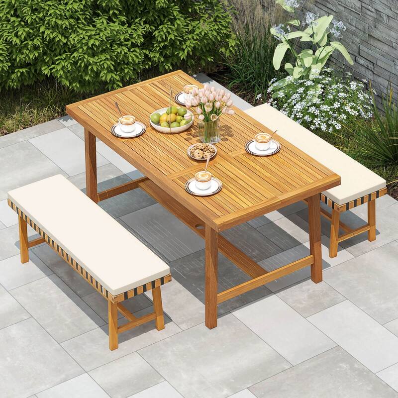 Costway 48" Long Acacia Wood Outdoor Bench with Thick Padded Seat - See Details