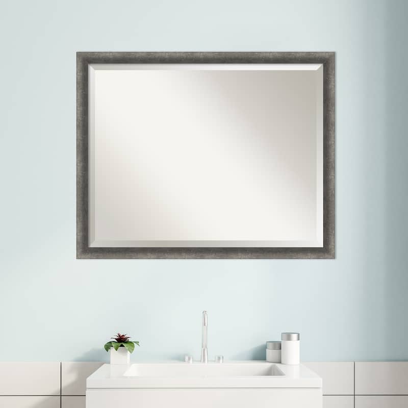 Burnished Concrete Narrow Beveled Wood Framed Bathroom Vanity Wall Mirror - Burnished Concrete Narrow