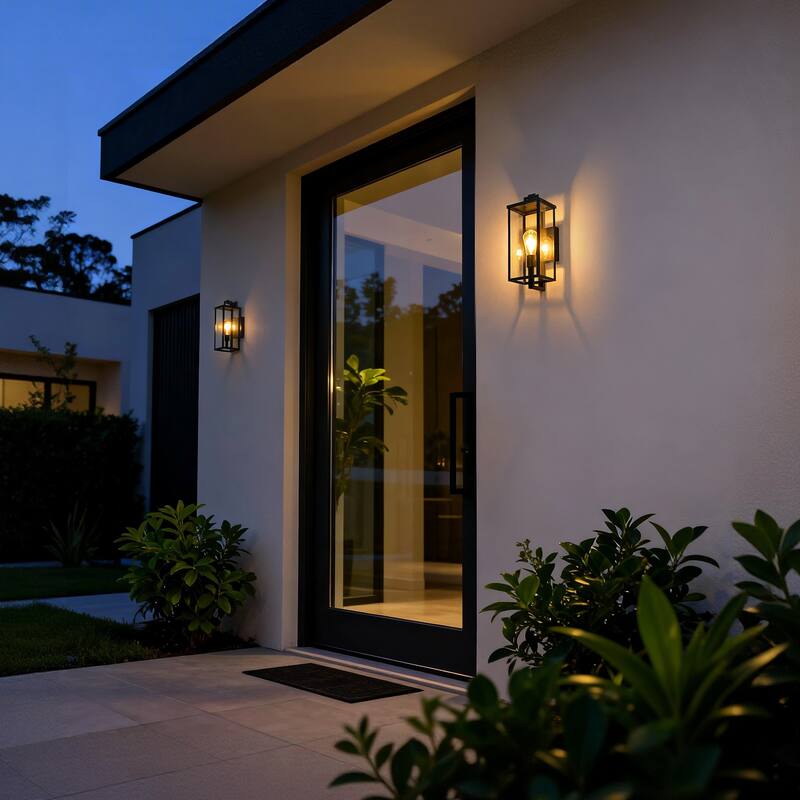 Matte Black Farmhouse Outdoor Wall Lantern Sconce - 3 Variants (16in 1-Light/22in 2-Light/27in 3-Light), Clear Glass, Wet Rated