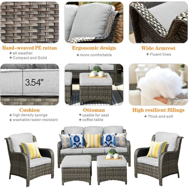 OVIOS 5-piece Patio Conversation Wicker Furniture Set