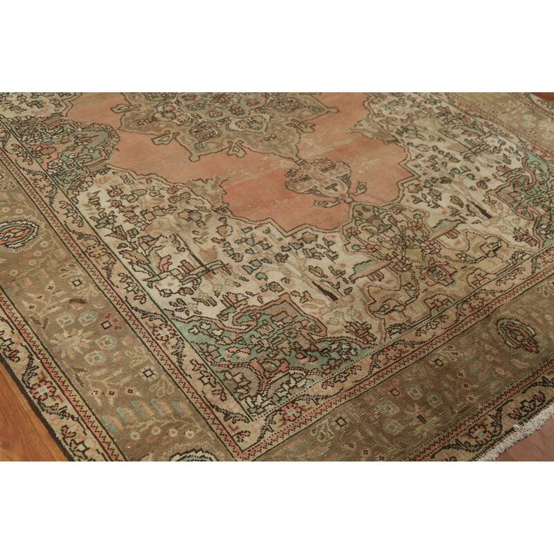 Hand Knotted Oriental 100% Wool Carpet Traditional Medallion Oranges & Rust Tabriz Area Rug - 9' 8'' X 6' 10''