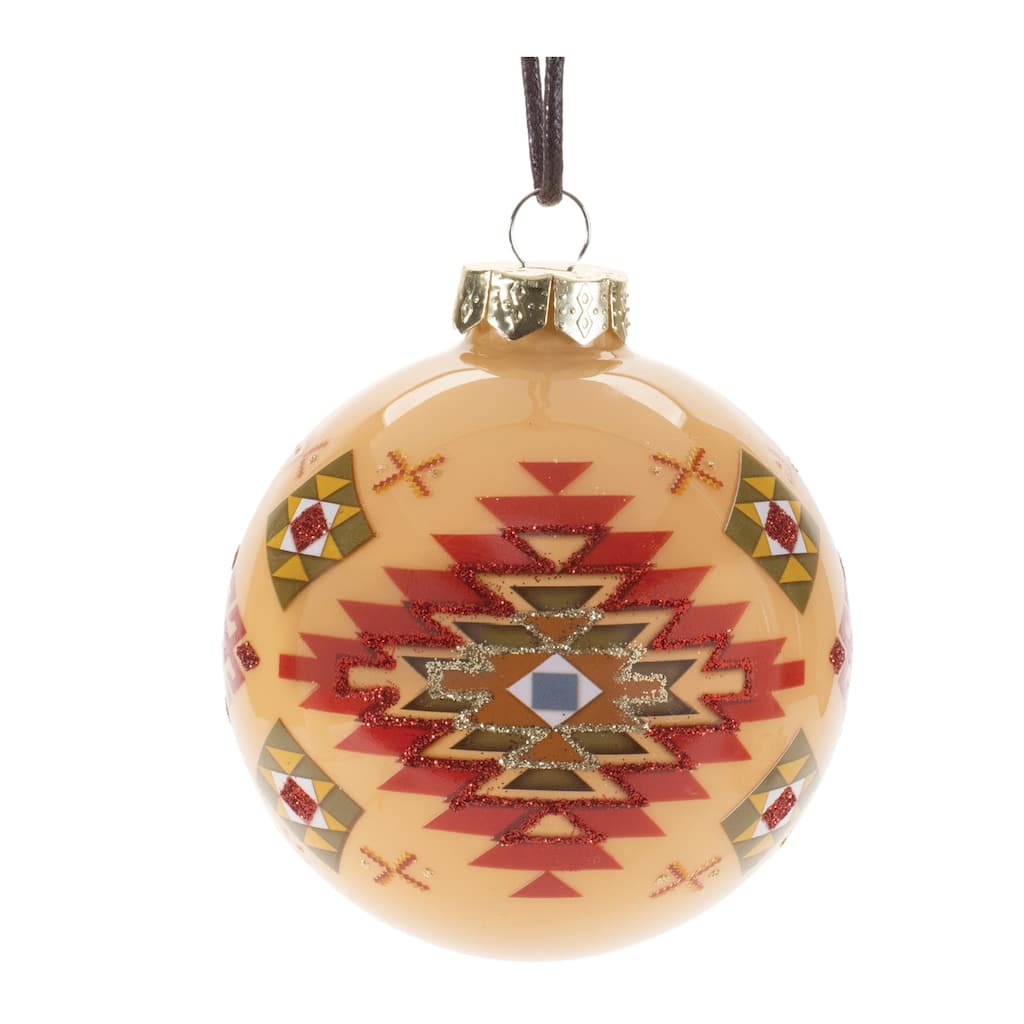Set of 6 Western Style Christmas Tree Glass Ball Ornaments - 3.5" x 3.5" x 4"