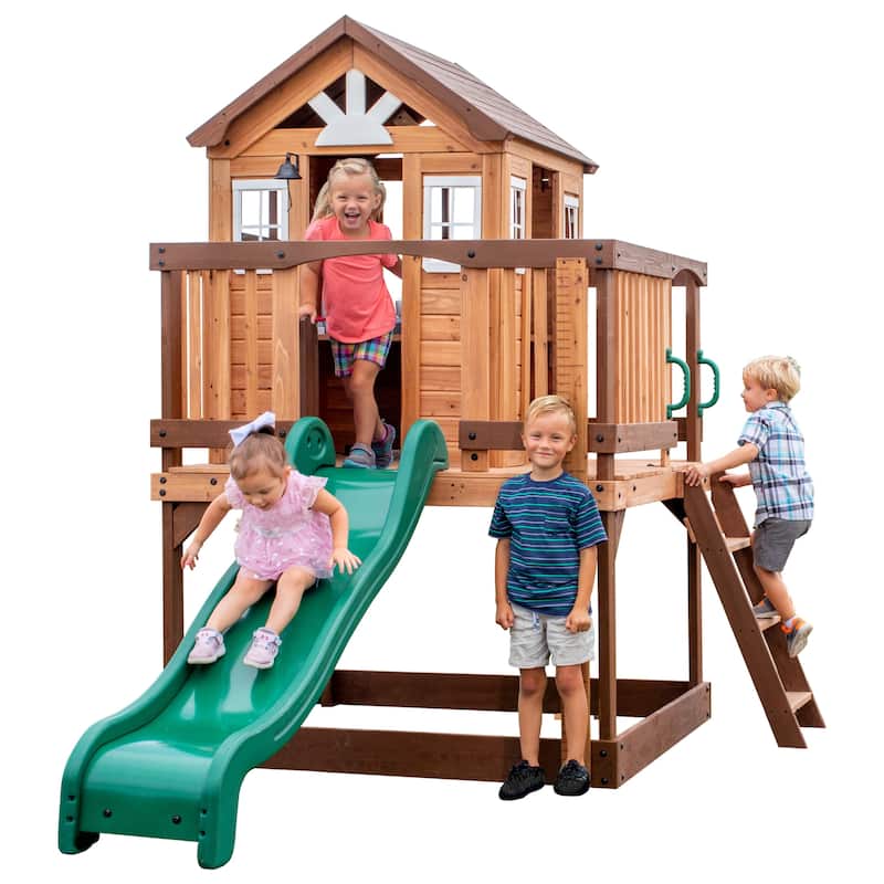 Backyard Discovery Echo Heights Cedar Wooden Elevated Kids Playhouse - 6'3" x 10'0"