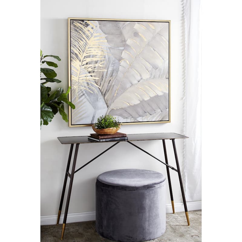 Canvas Leaf Palm Living Room Framed Wall Art with Gold Frame - Brown - CosmoLiving by Cosmopolitan
