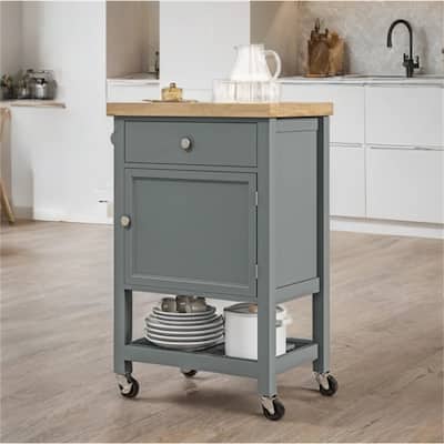 Rolling Kitchen Island with Smooth Rubberwood Top and Storage Drawer