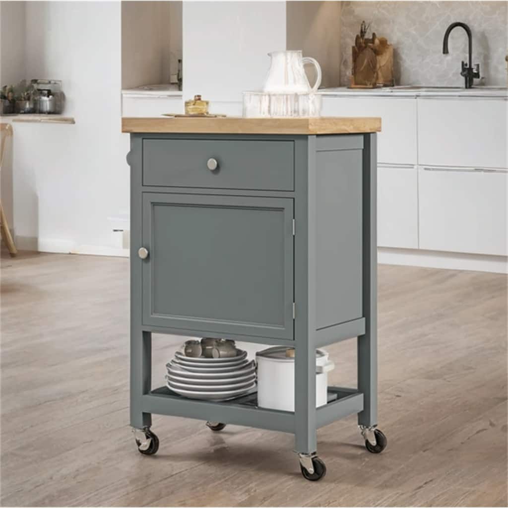 Rolling Kitchen Island with Smooth Rubberwood Top and Storage Drawer