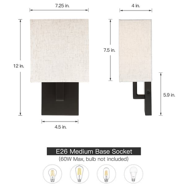 dimension image slide 1 of 3, 12in H Dark Bronze Wall Sconce Light With Oatmeal Fabric Shade