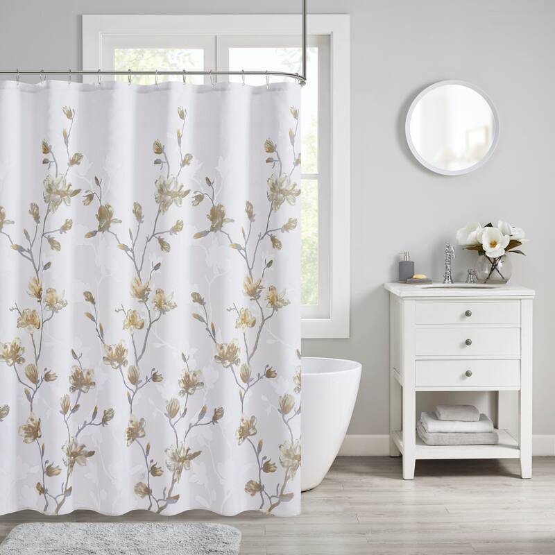 Madison Park Sylvan Floral Printed Burnout Shower Curtain