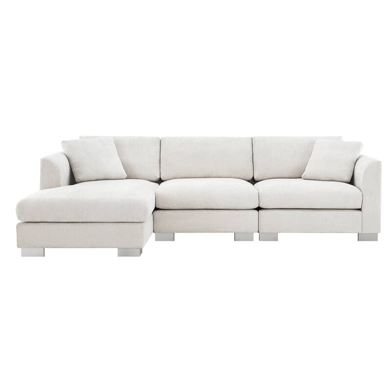 L-Shaped Sectional Sofa with Chaise Lounge, Oversized Chenille Upholstered Sofa, 4 Seater Sofa with 2 Throw Pillows