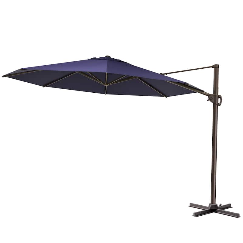 Outdoor 11.5FT Round Patio Hanging Offset Cantilever Umbrella with Cross Base