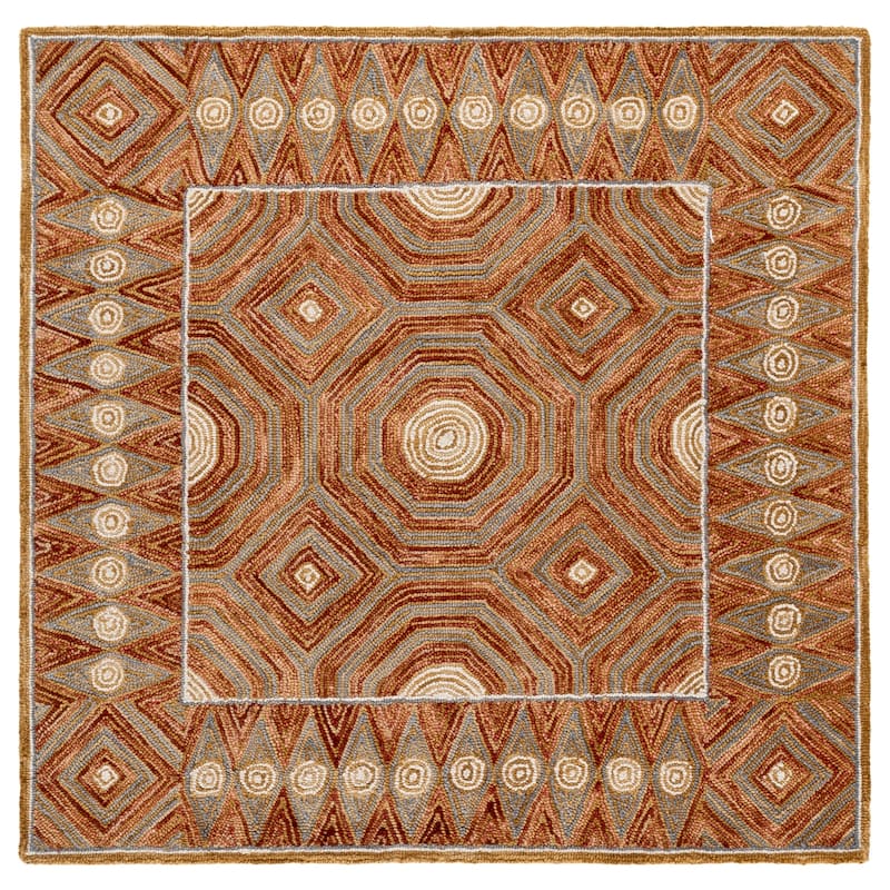 SAFAVIEH Handmade Micro-Loop Hiltrud Modern Wool Rug - 5' Square - Rust/Ivory