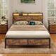 preview thumbnail 7 of 5, Queen Size Metal Industrial Bed Frame with LED & USB Ports