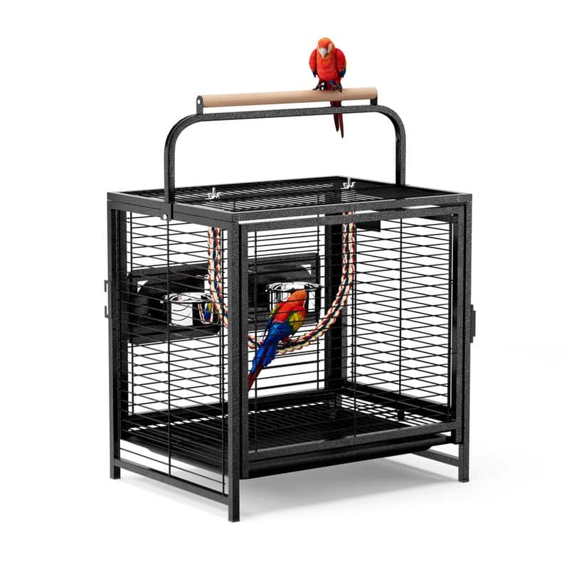 25in Wrought Iron Bird Cage, Portable Bird Travel Carrier, Cage with Handle for Small/Medium Birds - Rabbit