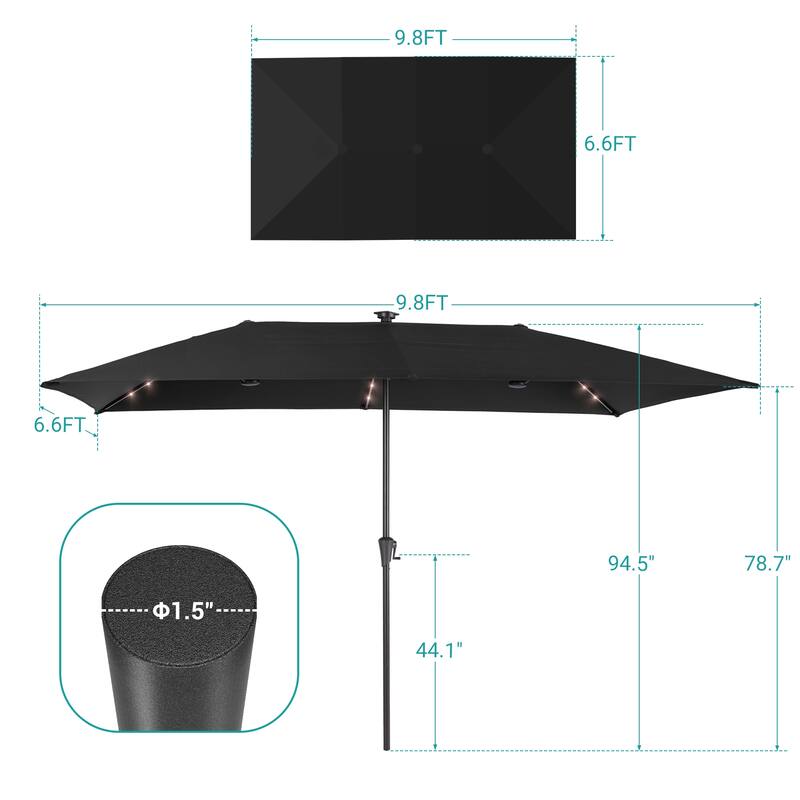BONOSUKI 10 x 6.5Ft Solar-powered Double-Sided Patio Umbrella with Large Canopy Outdoor Table Umbrella, Anthracite Gray