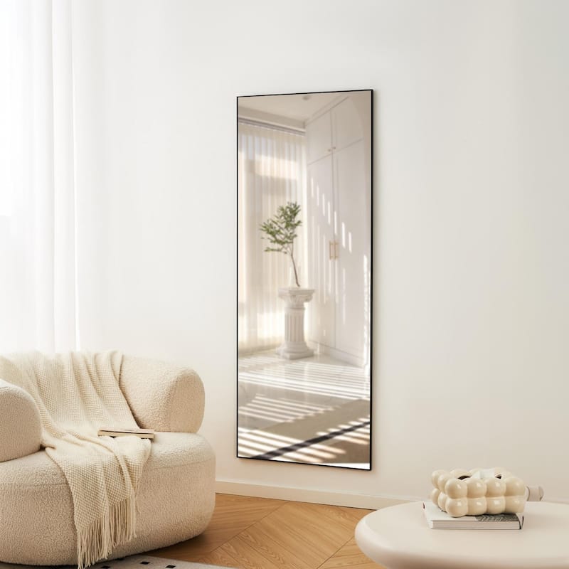 Full Length Mirror - Black Aluminum Alloy Frame, Leaning/Wall Mounted, Shatter-Proof