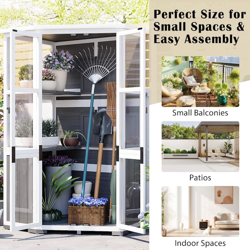 Garden Shed Storage Shed with Lockable Door and Adjustable Shelves, Weatherproof Asphalt Roof, Adjustable Foot Pads - Gray