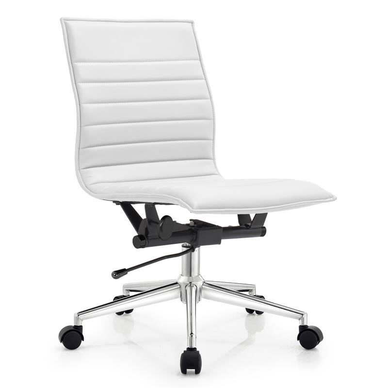 Set of 2 Modern Office Chairs, Upholstered PU Leather Ribbed Armless Mid Back with Metal Frame, Adjustable Height, Tilt