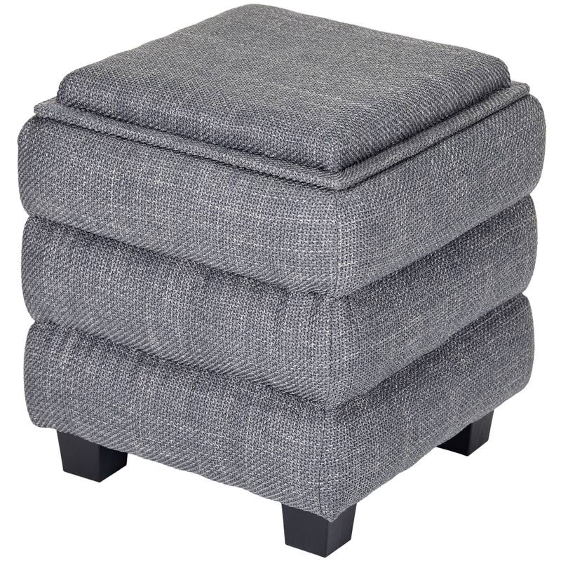 Modern Cube Ottoman with Tray Top and Hidden Storage Linen Seat - Dark Grey