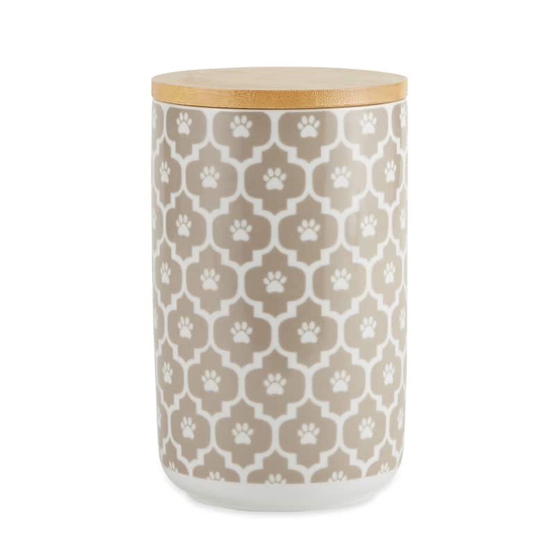 Bone Dry Paw Lattice Print Ceramic Treat Canister - Stone