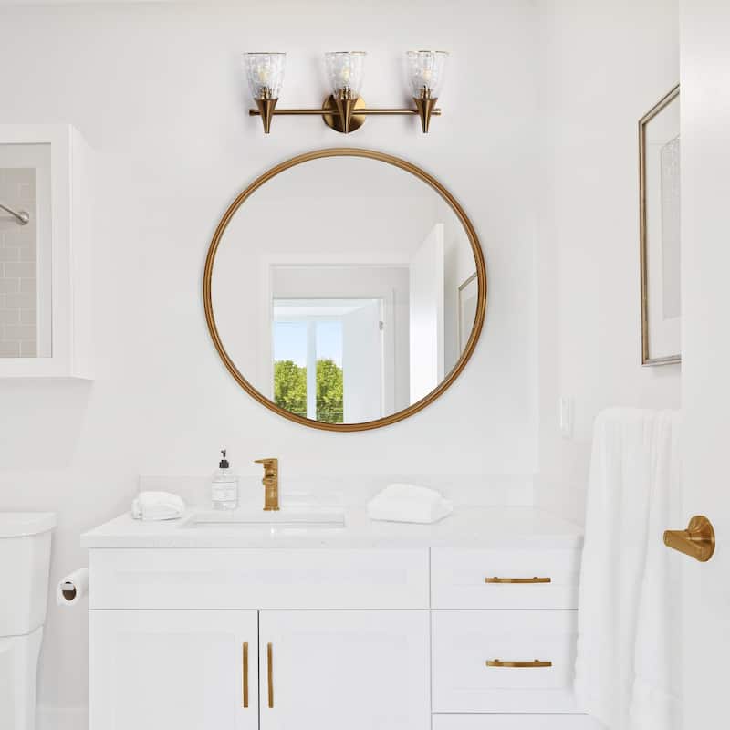 Modern Glam Gold 3-Light Bathroom Vanity Light Glass Wall Sconces - Electroplated Brass - L 21" x W 6" x H 8.7"