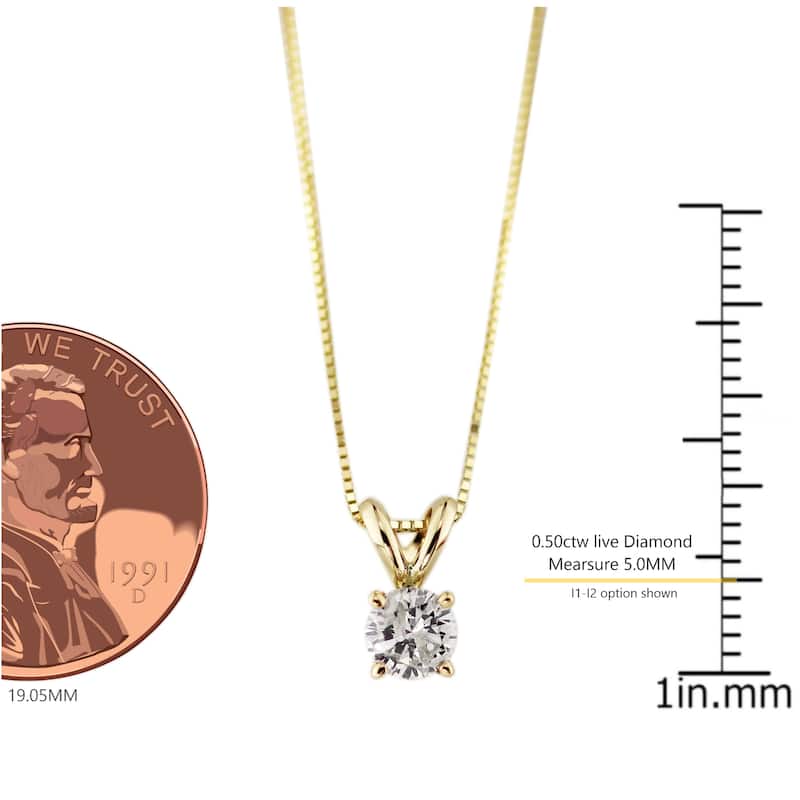 Auriya Clarity-Enhanced Round Solitaire Diamond Necklace 14k Gold (H-I, SI1-2, I1-I2 or I2-I3)