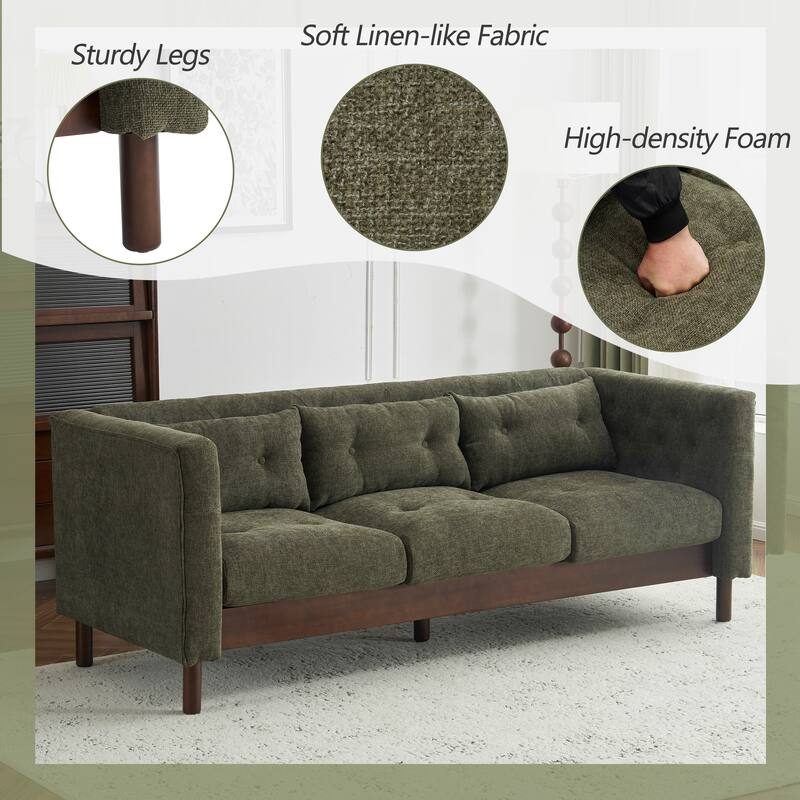78" Modern 3-Seater Sofa with Tufted Design - Dark Upholstered Living Room Couch