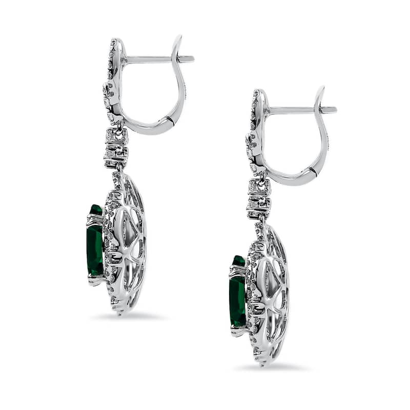 Auriya 4 9/10ct Fancy Oval-cut Emerald Halo Diamond Drop Earrings 3 1/8ctw 18k Gold