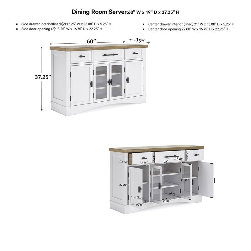 Signature Design by Ashley Ashbryn White/Natural Dining Server - 60" W x 19" D x 37" H