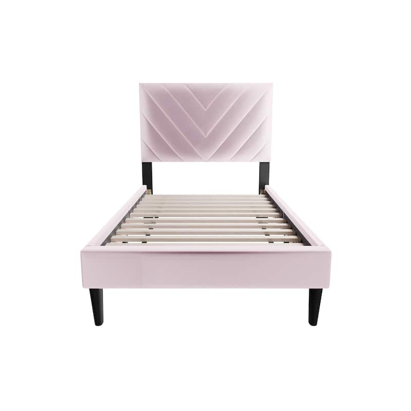 Light Pink Adjustable Headboard Twin Bed with Middle Support Legs - Cozy Finish!