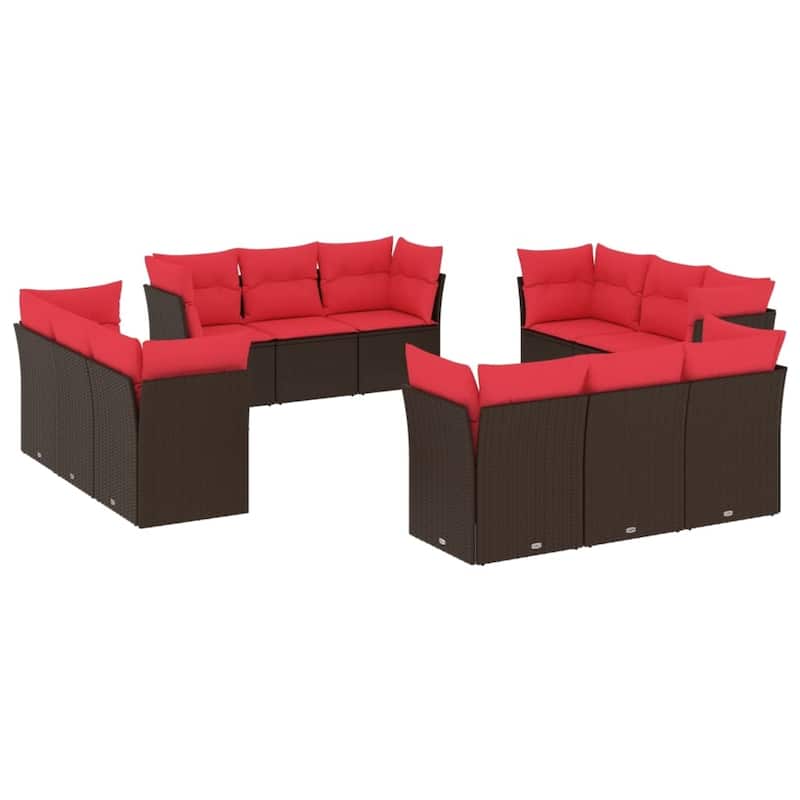 vidaXL 12 Piece Patio Sofa Set with Cushions Black/Brown/Gray Poly Rattan - 24.4 x 24.4 x 27.2