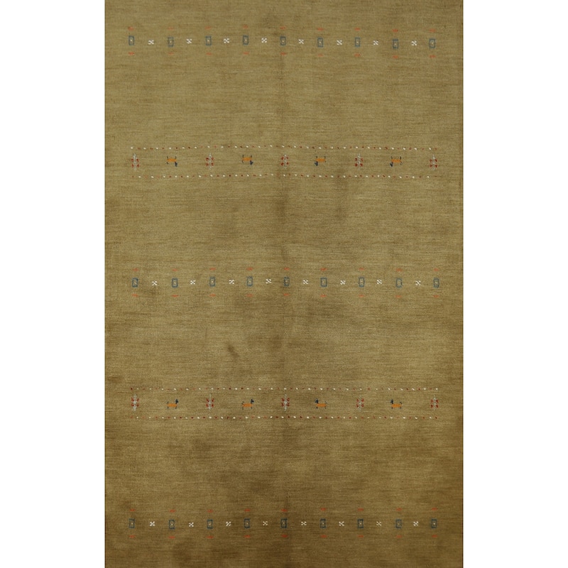 Green Tribal Gabbeh Indian Area Rug Hand-Knotted Oriental Wool Carpet - 5'0" x 7'9"