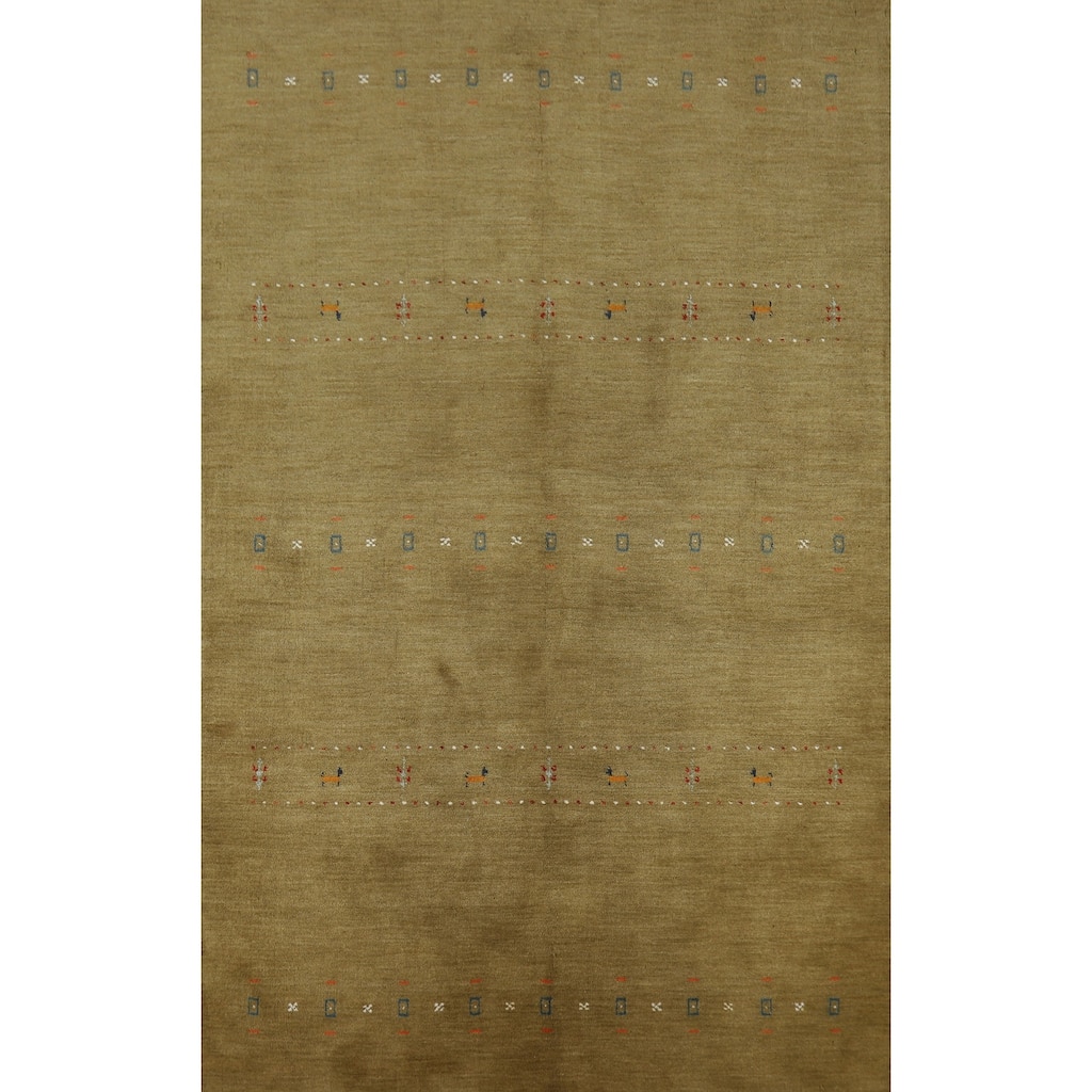 Green Tribal Gabbeh Indian Area Rug Hand-Knotted Oriental Wool Carpet - 5'0" x 7'9"