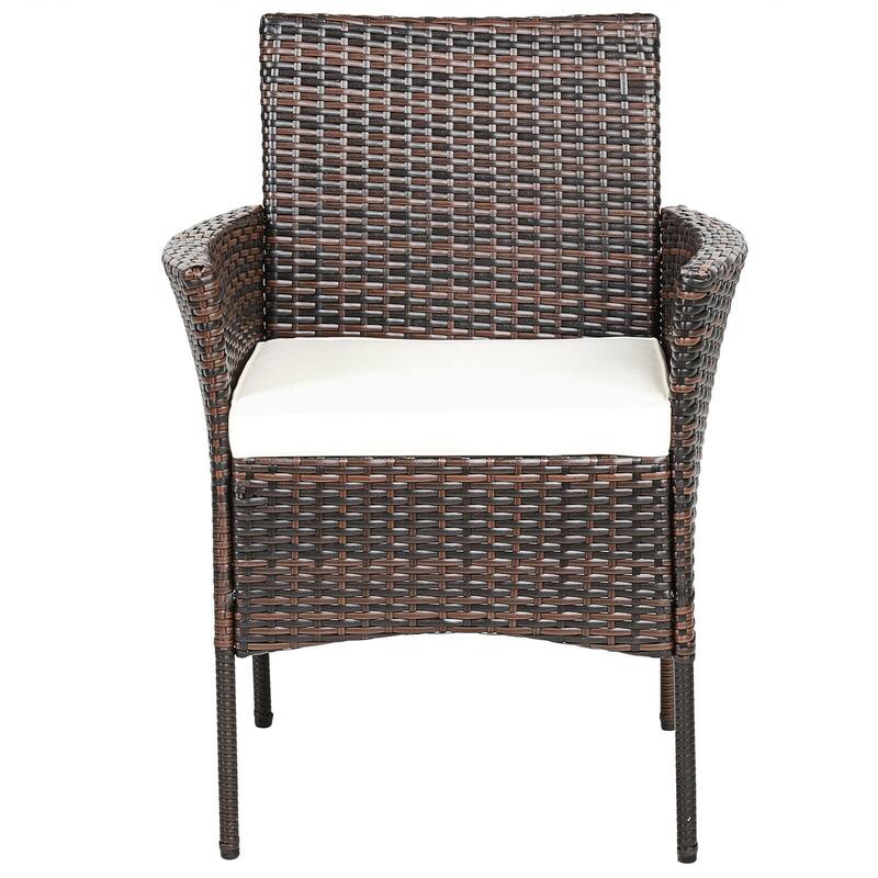 2 Pieces Rattan Arm Dining Chair Cushioned Sofa Furniture Patio - 25'' x 23'' x 33'' (L x W x H)