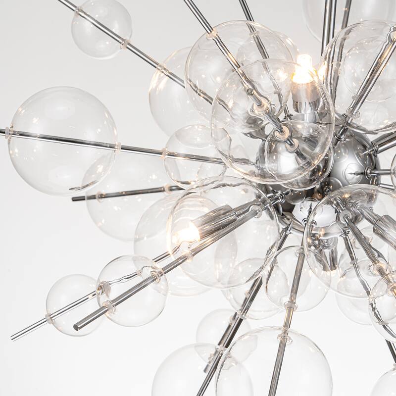 6-Light Modern Glam Linear Sputnik Clear Glass Globe Bubble Chandelier Cluster Starburst Pendant Island Light