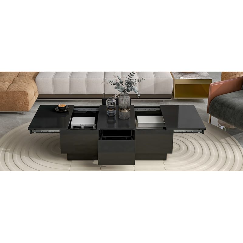 White Coffee Table with Hidden Storage, Extendable Sliding Top, 2 Drawers, 39.3" Modern Living Room Table