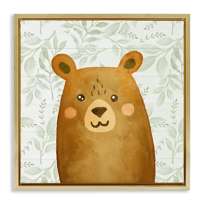 Stupell Bear on Botanicals Whimsy Framed Floater Canvas Wall Art Design By Kim Allen - 18 x 18 - Gold