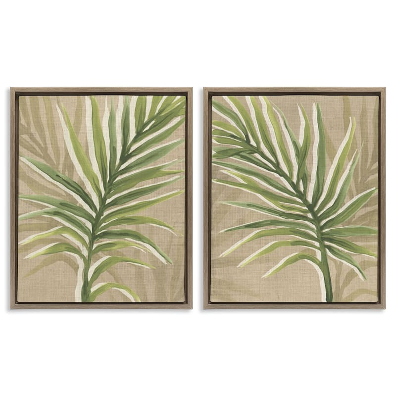 Stupell Natural Palm Leaves Framed Floater Canvas Wall Art Design By June Erica Vess (Set of 2) - 25 x 31 - Brown