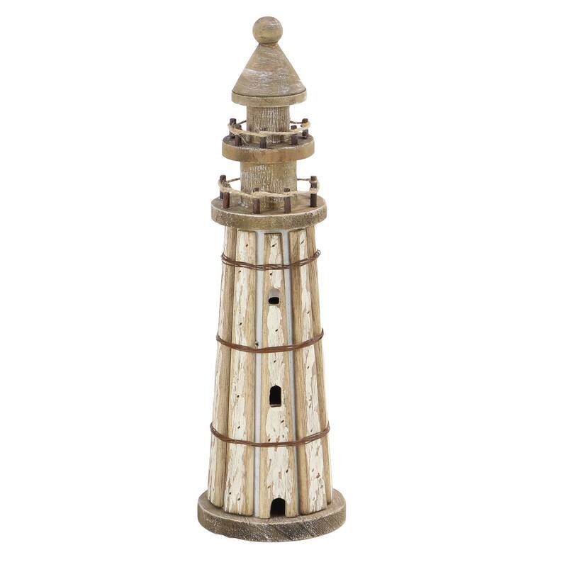 Brown Wood Light House Decorative Sculpture (Set of 2)