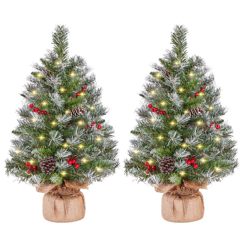 Yaheetech Set of 2 2ft/3ft Tabletop Christmas Trees with 35 Warm White LED Lights, Green