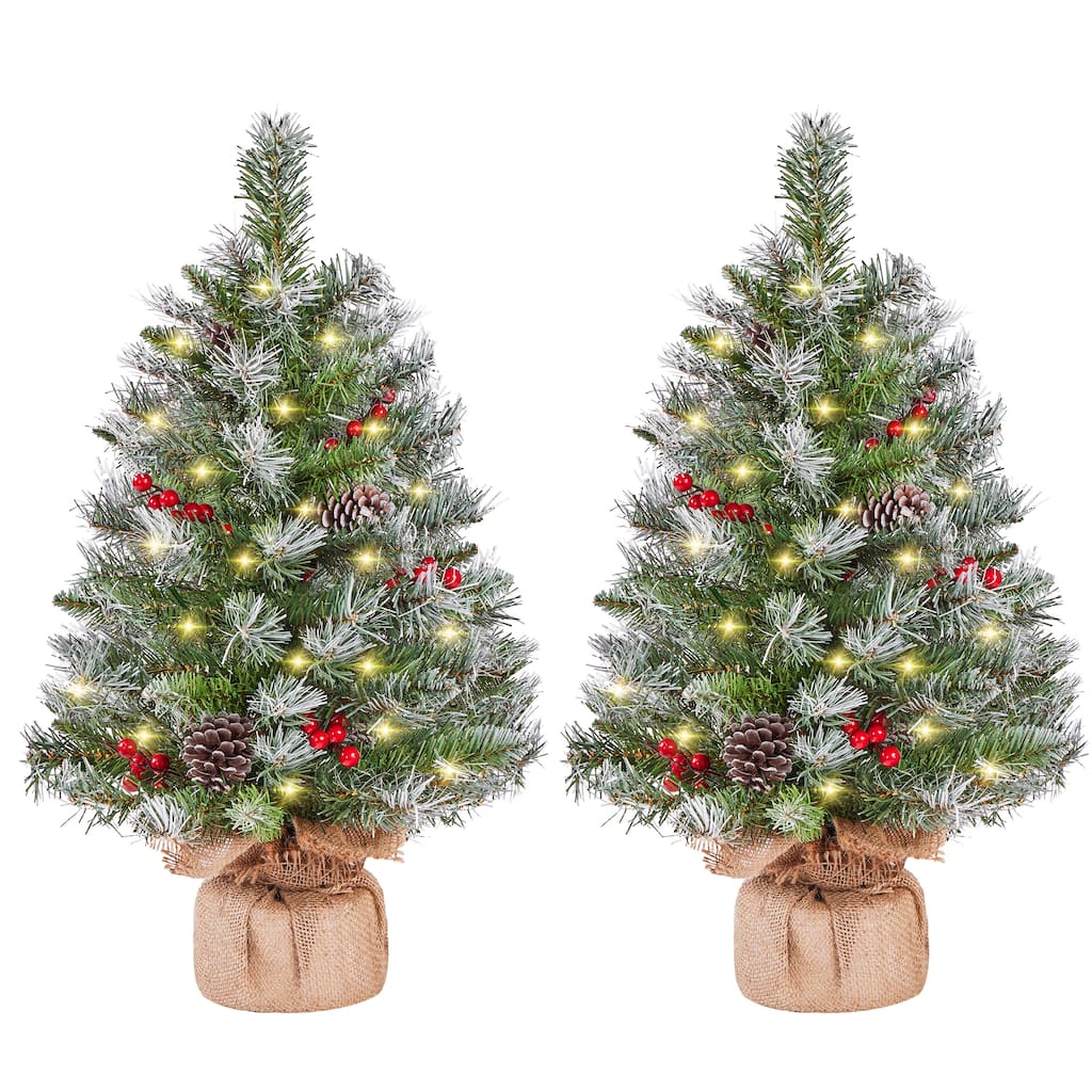 Yaheetech Set of 2 2ft/3ft Tabletop Christmas Trees with 35 Warm White LED Lights, Green