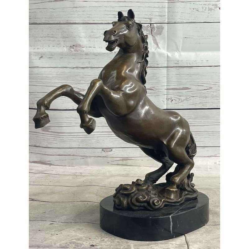 Rearing Imitative Horse Trainer Equestrian Artwork Art Bronze On Marble Statue Sculpture