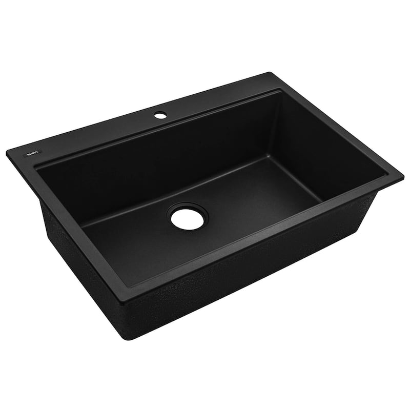 Ruvati 33-inch Drop-in Topmount Workstation Granite Composite Quartz Kitchen Sink - Midnight Black - RVG1303BK