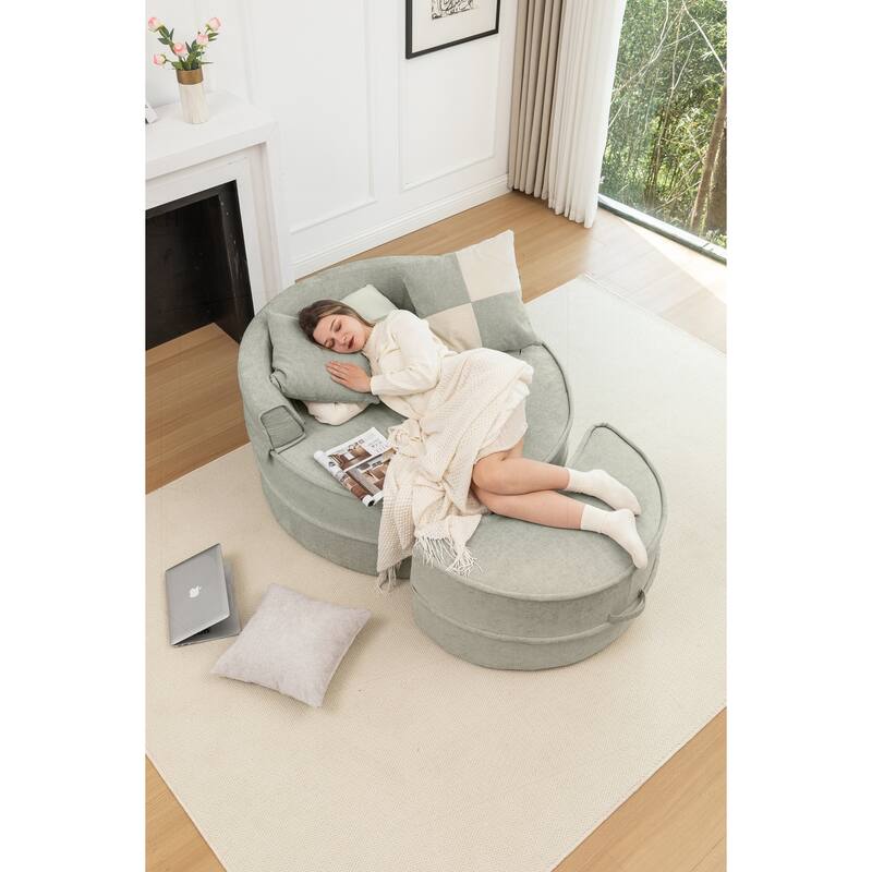 Comfortable Oversized Velvet Armchair with Ottoman and Multiple Pillows for Various Rooms